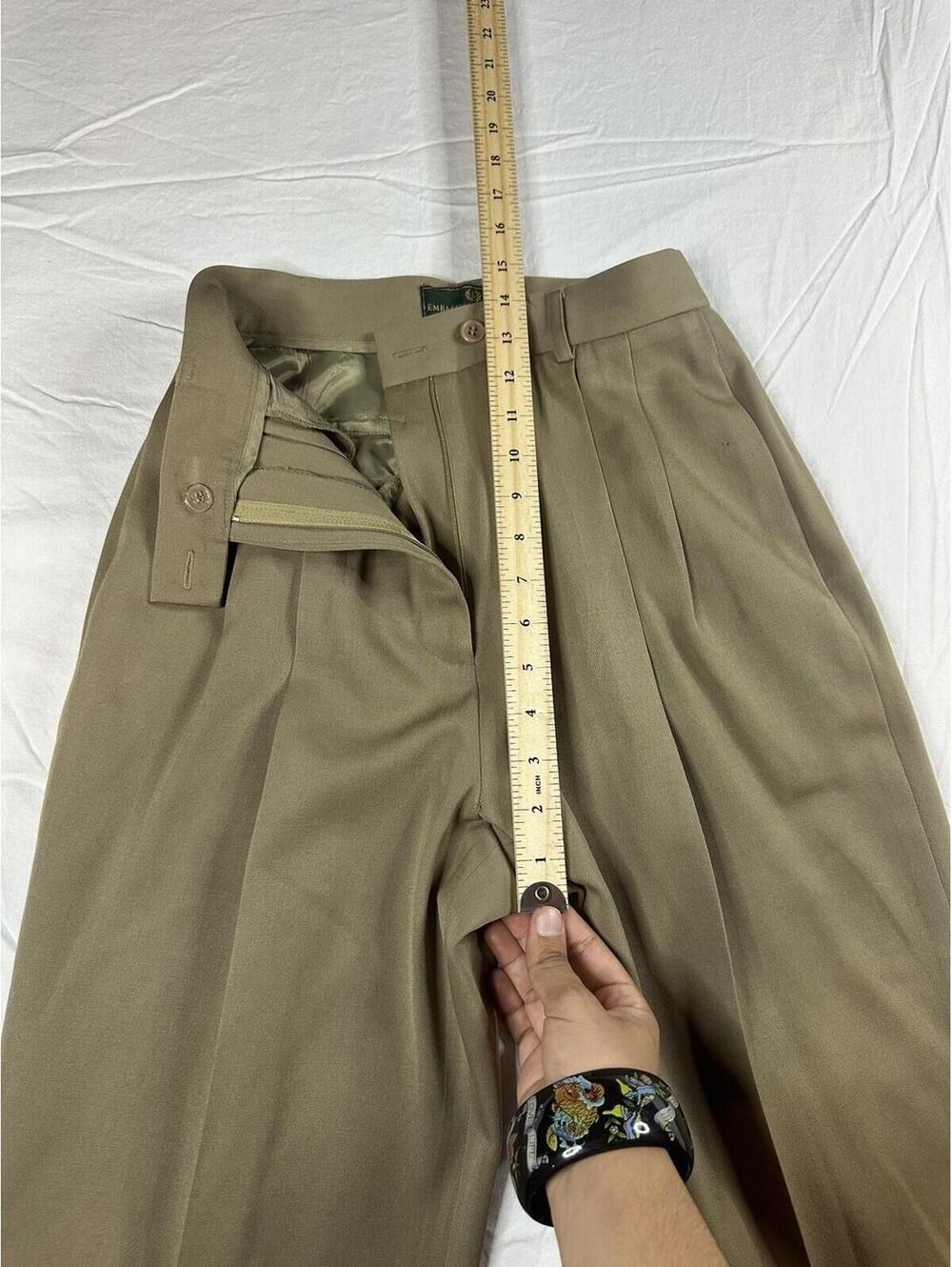 🤎✨Vintage Embassy Row Petites  Pure Wool Pleated Dress Pants Trousers khaki 6P - Picture 11 of 14